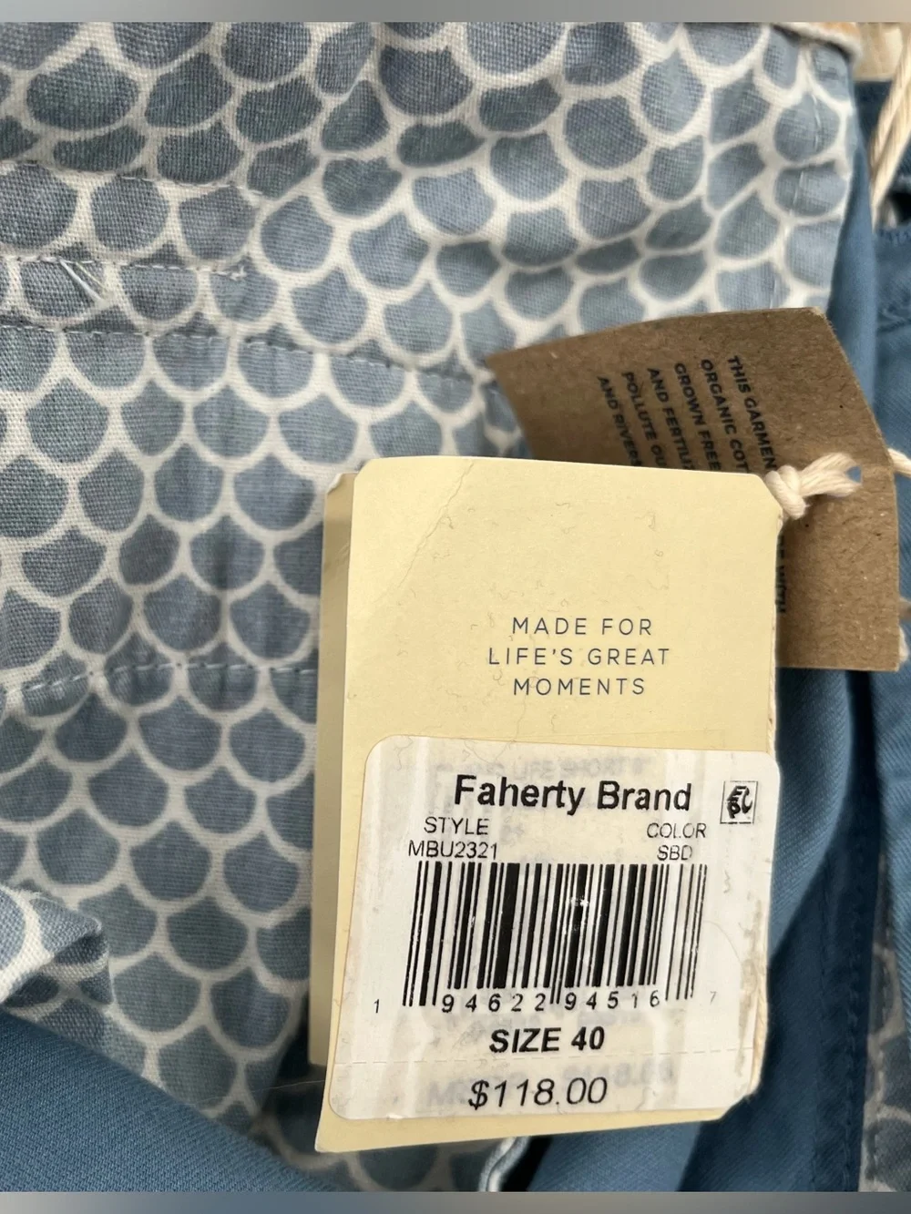 New Faherty Island LIfe Shorts Organic Cotton Size Men's 40 Blue Chino Preppy 8